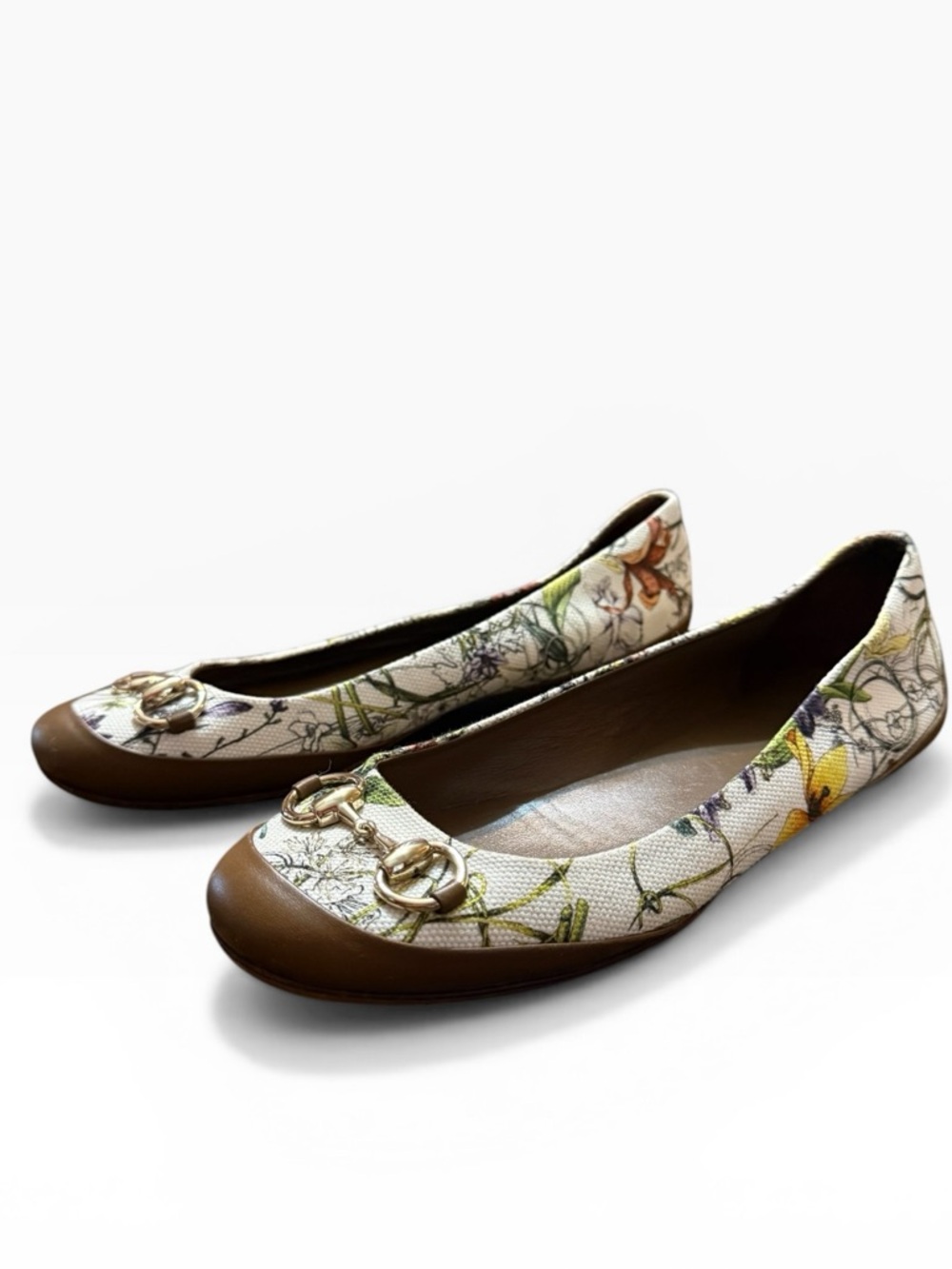 Gucci White Flora Canvas Iconic Classic  Horsebit Ballet Flats EU 37 US 7